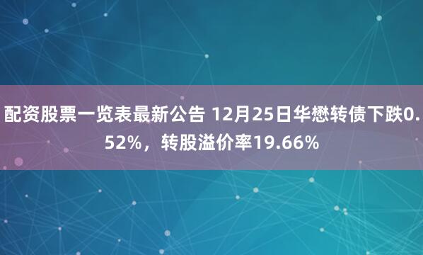 配资股票一览表最新公告 12月25日华懋转债下跌0.52%，转股溢价率19.66%